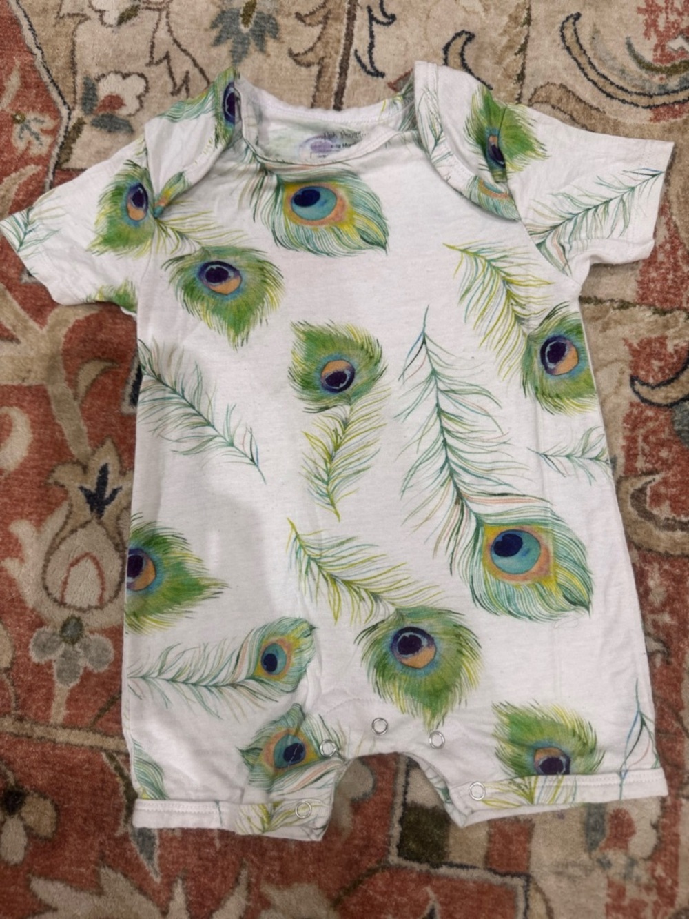Posh Peanut White One-Piece with Green & Blue Peacock Feather Print